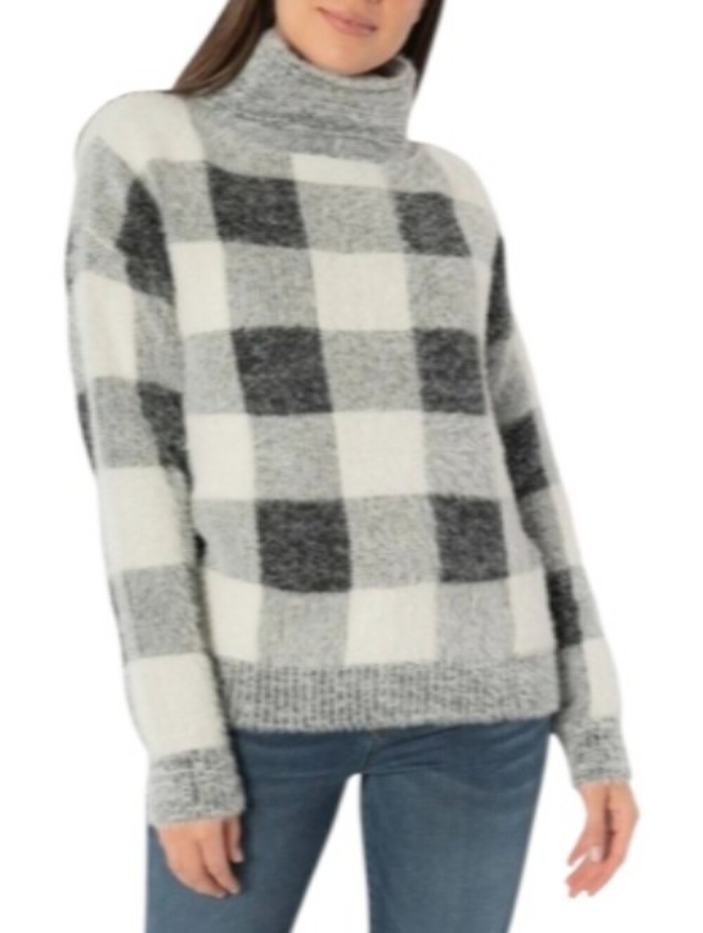 Kut From The Kloth Evea Buffalo Plaid Plush Oversized Turtleneck Sweater-NWOT